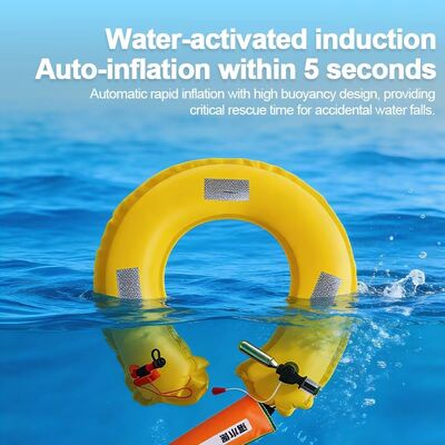 Automatic Inflatable Life Buoy with Tungsten Steel Window Breaker, Reflective Strips, and Whistle for Emergency Rescue